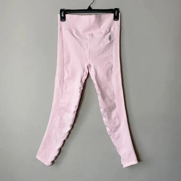 FP Movement Free People Women's M/L Ribbed Stretch Workout Leggings Baby Pink - Picture 3 of 13